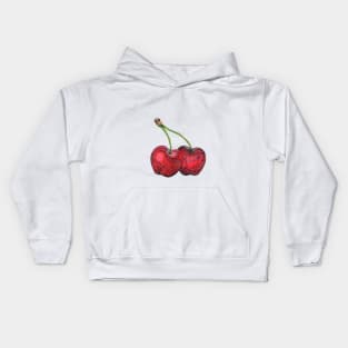 Two red cherries - hand drawn design made with colored pencils Kids Hoodie